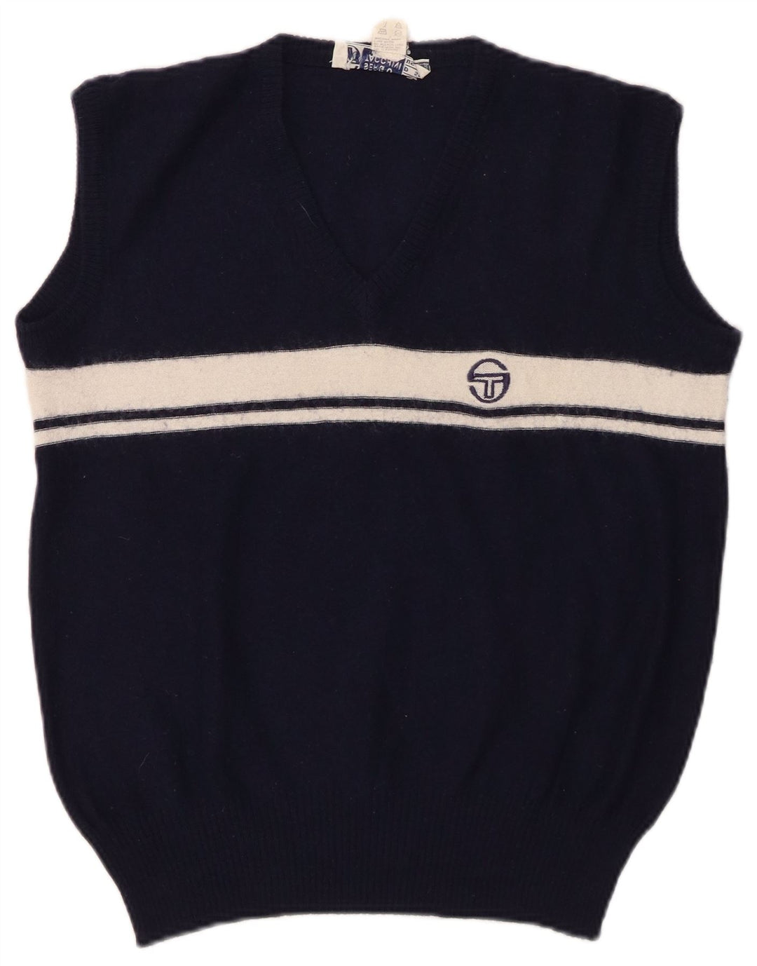 SERGIO TACCHINI Damevest Tank Top UK 14 Mellem marineblå stribet uld