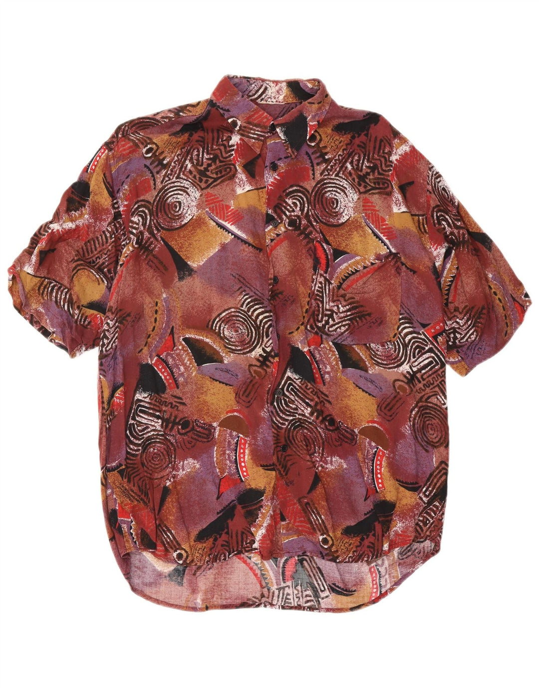 Vintage Kortærmet Herreskjorte Stor Brun Geometrisk