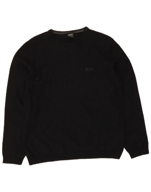 Hugo Boss Dame Boat Neck Jumper Sweater UK 14 Large Black Virgin Wool