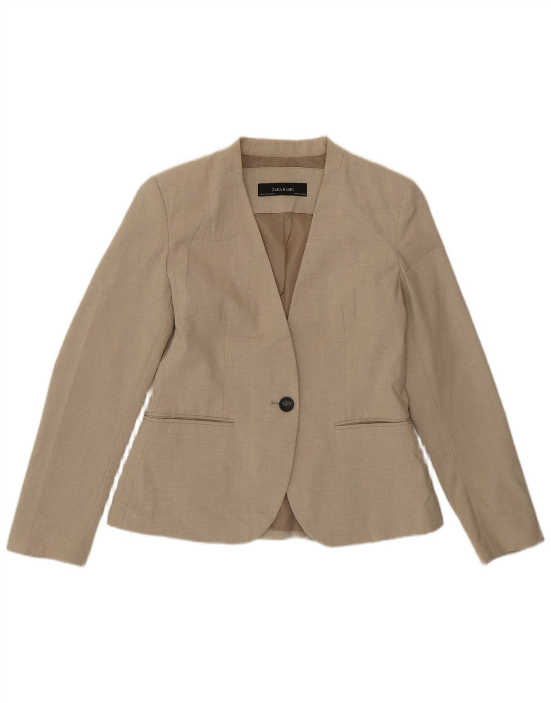 Zara Dame 1-knaps blazerjakke EU 38 Small Beige Houndstooth