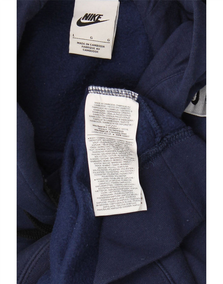NIKE Mens Graphic Hoodie Jumper Large Navy Blue Cotton