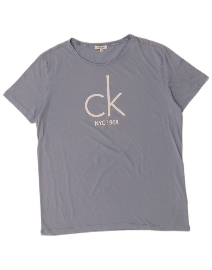 CALVIN KLEIN Herre grafisk T-shirt top mellemblå bomuld