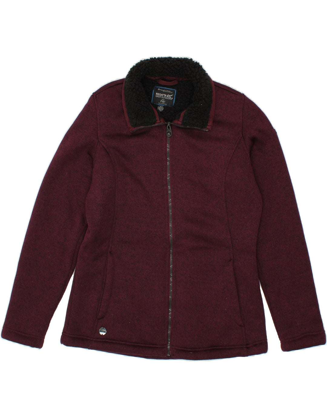 REGATTA Womens Sherpa Tracksuit Top Jacket UK 16 Large Maroon Flecked Vintage Regatta and Second-Hand Regatta from Messina Hembry 
