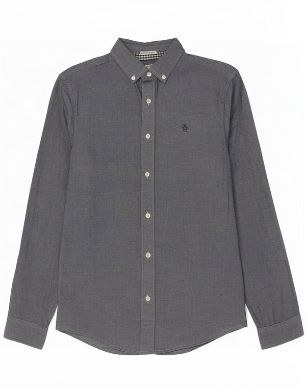 Penguin Mens Heritage Slim Fit Shirt Small Grey Cotton