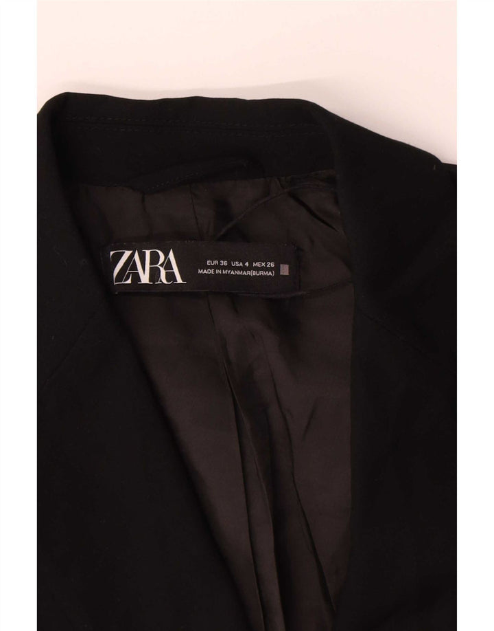 Zara Dame 1 Knap Blazer Jakke EU 36 XS Sort Polyester