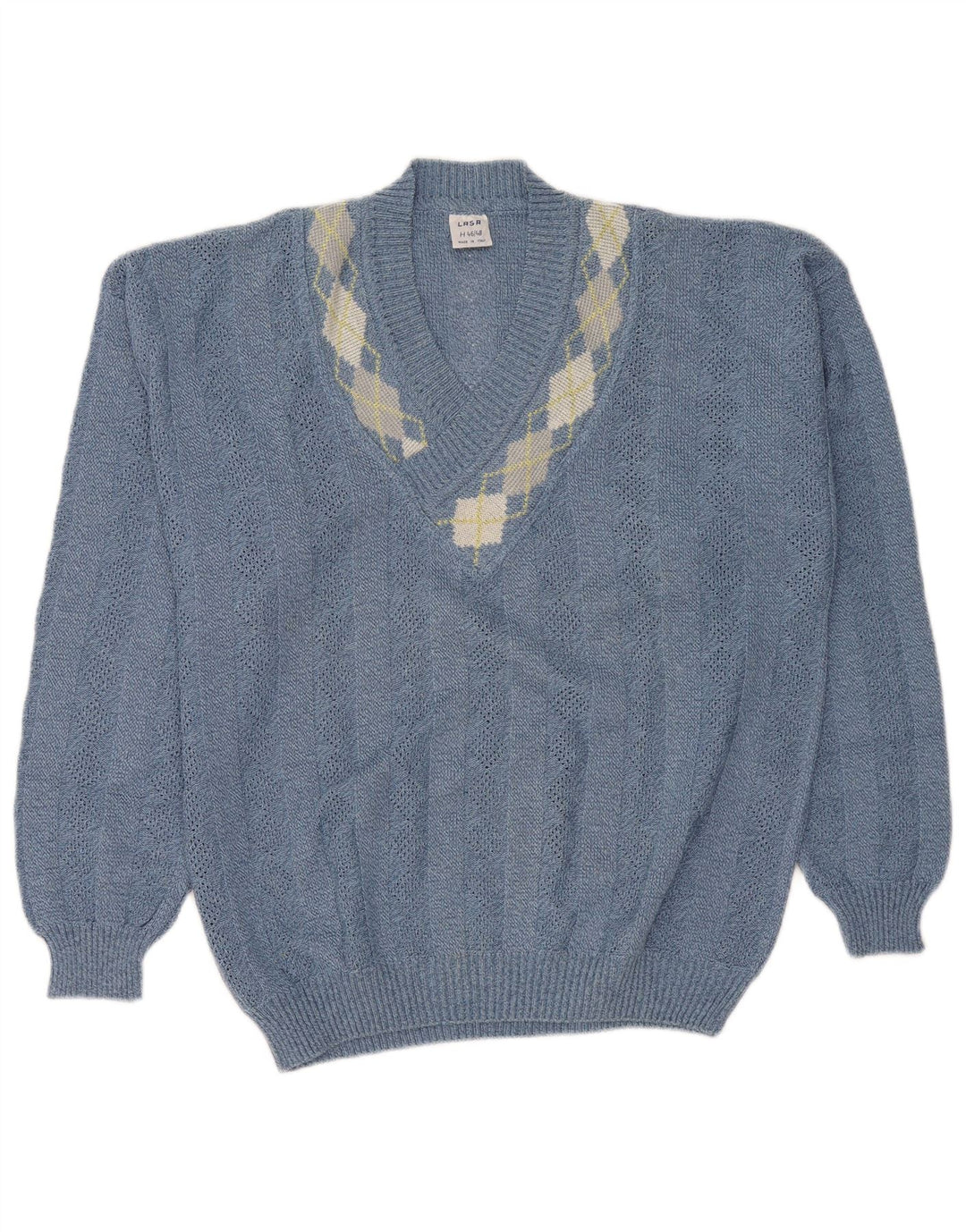 Lasa Dame V-hals sweater IT 46/48 Large Blue Argyle/Diamond