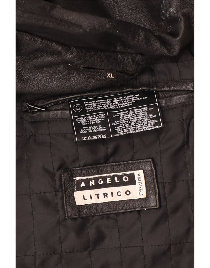 Angelo Litrico Herre Læderjakke UK 42 XL Sort Læder