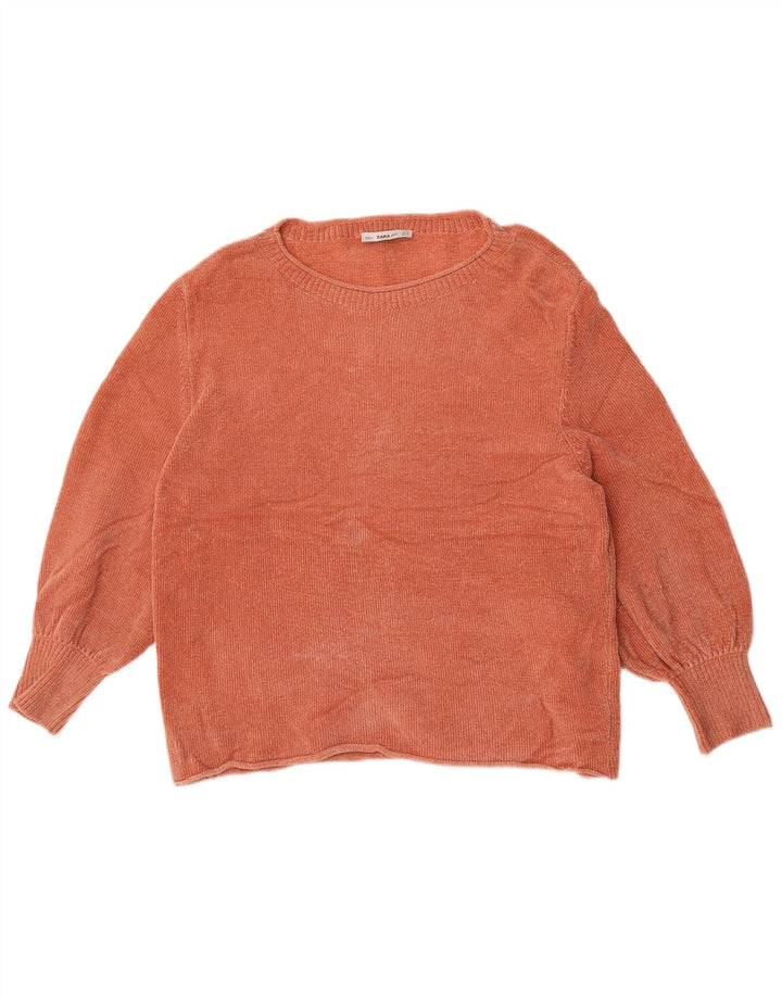 Zara Dame Oversized Boat Neck Jumper Sweater UK 14 Medium Orange