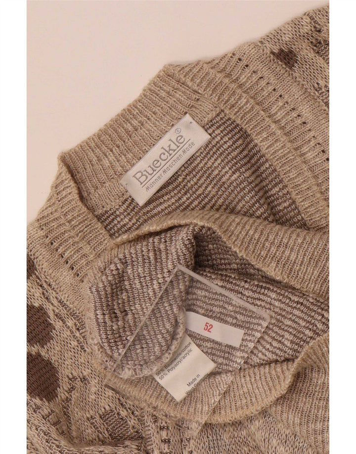 Bueckle Herre V-hals sweater EU 52 Stor brun geometrisk bomuld