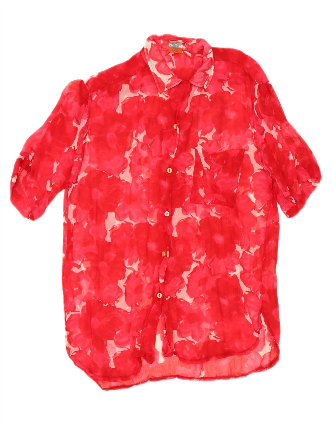 STEFANEL Womens Short Sleeve Shirt UK 14 Medium Red Floral Viscose Vintage Stefanel and Second-Hand Stefanel from Messina Hembry 