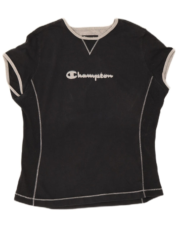 Champion Dame Grafisk T-Shirt Top UK 18 XL Sort Bomuld