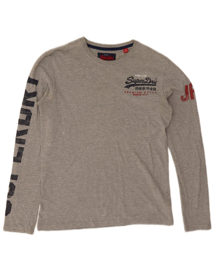 Superdry Herre grafisk top Langærmet mellemgrå flækket bomuld
