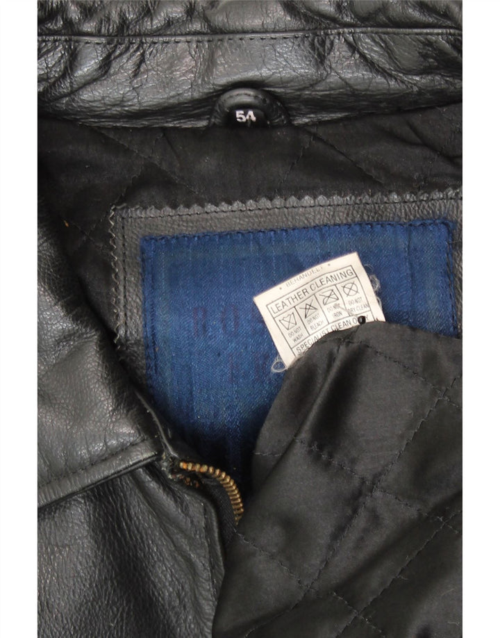 Vintage Herre Bomber Læderjakke IT 54 2XL Sort Læder
