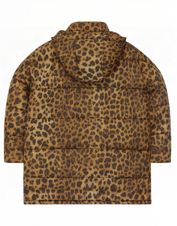 Zara Dame Oversized Hooded Polstret Frakke UK 16 Large Brown Animal Print