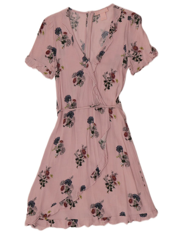 Oasis Kvinde slå-om-kjole UK 10 Small Pink Floral Viscose