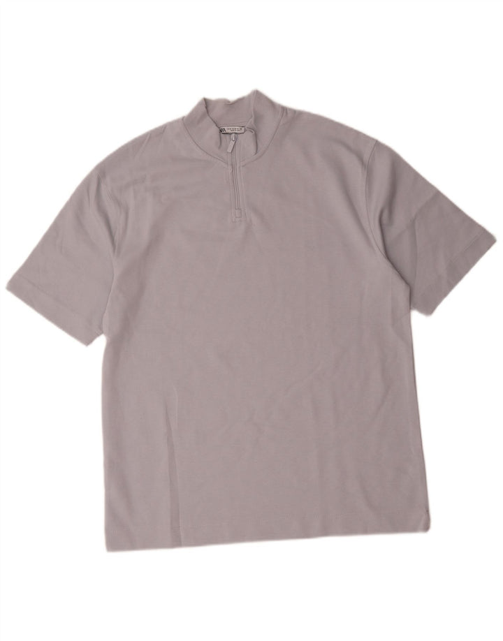Zara T-shirt med lynlås til mænd, mellemblå bomuld