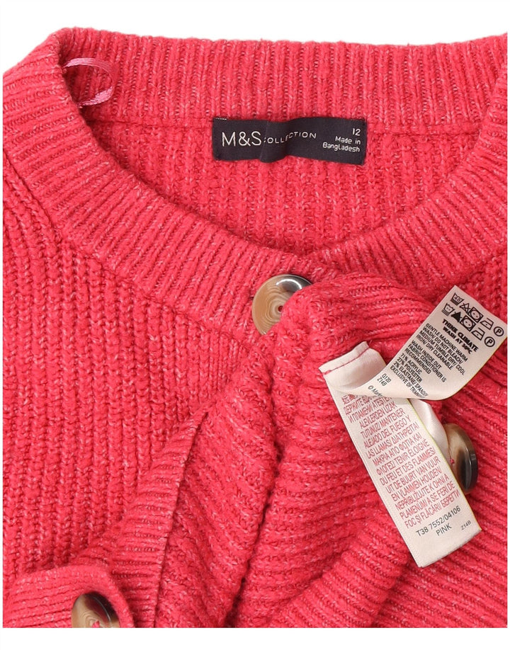 Marks & Spencer Dame Crop Cardigan Sweater UK 12 Medium Pink Akryl