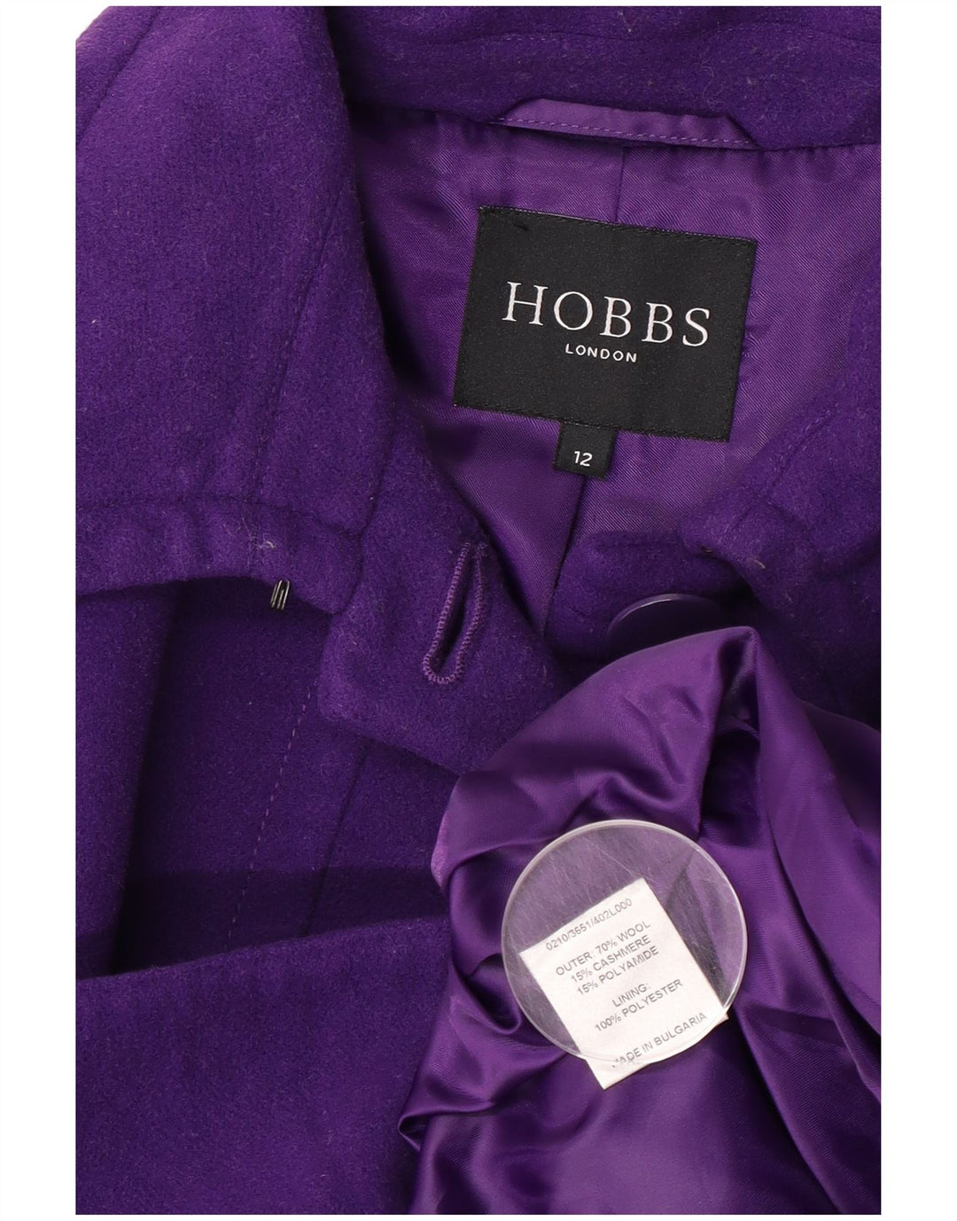 Hobbs Dame Overfrakke UK 12 Medium Lilla Uld