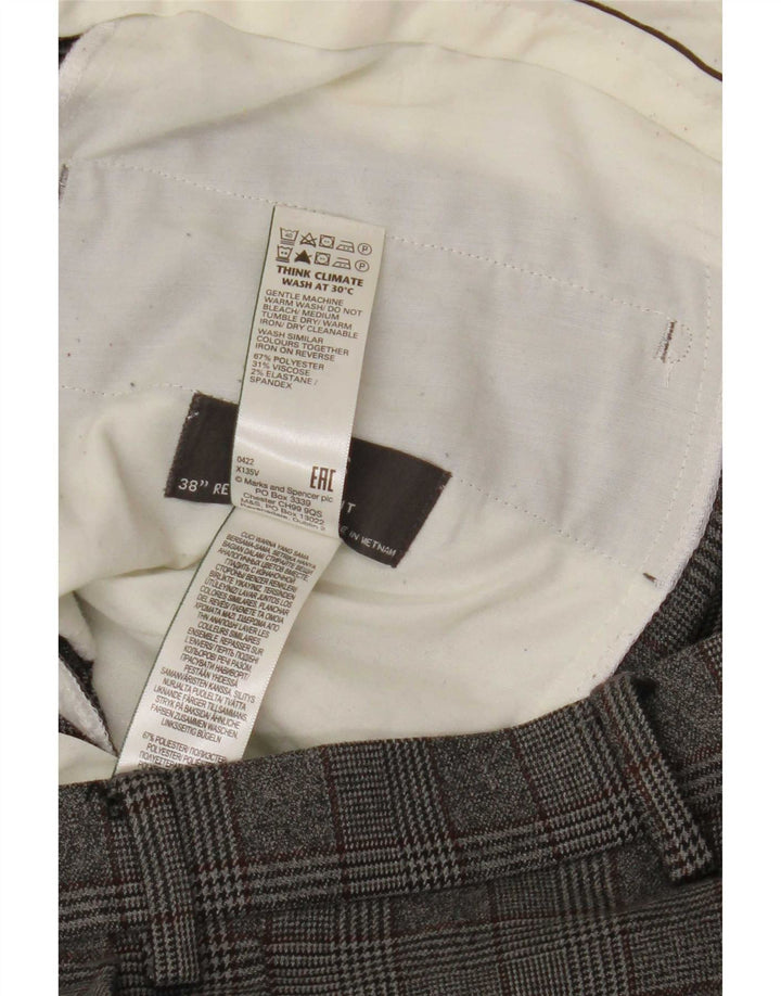 Marks & Spencer Herre Regular Fit Suit Bukser W38 L31 Grå ternet polyester