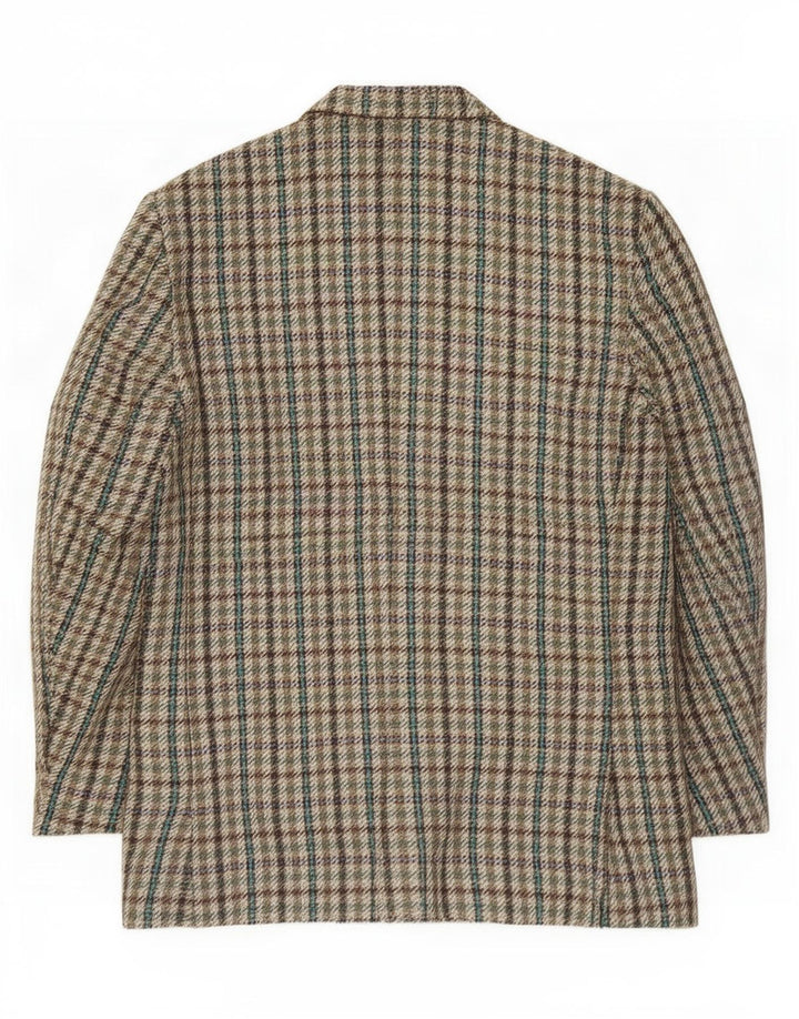 Vintage herre 2-knaps blazerjakke IT 56 3XL Grøn Houndstooth Uld