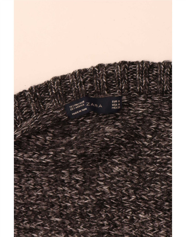 Zara Dame Asymmetrisk Åben Cardigan Sweater UK 12 Medium Grey Flecked