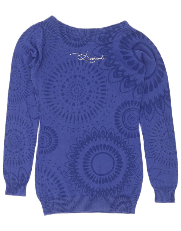 Desigual Dame Boat Neck Jumper Sweater UK 8 Small Navy Blue Paisley
