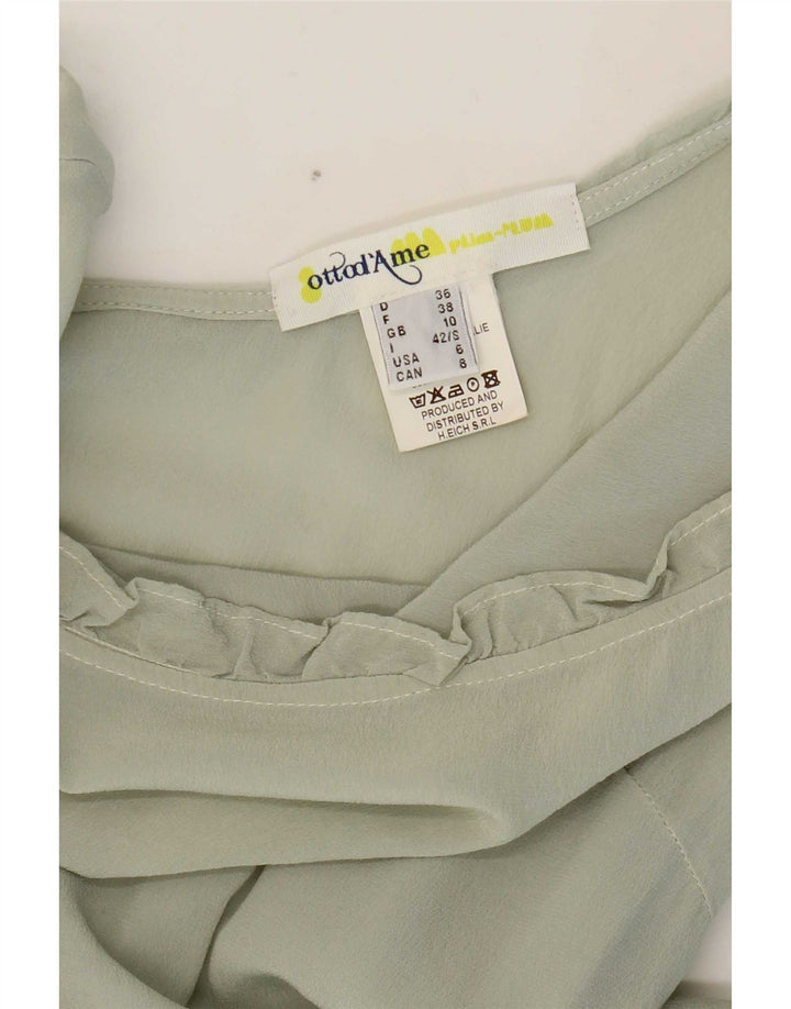 Ottod'Ame Dame 3/4 ærmet bluse Top UK 10 Lille grøn silke