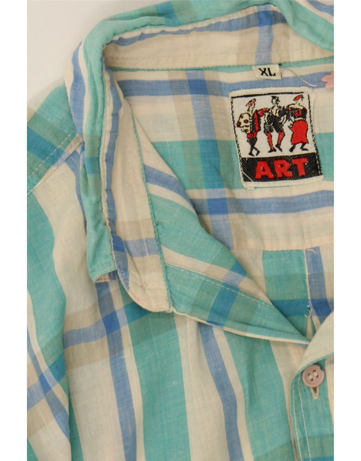 VINTAGE Mens Shirt XL Turquoise Check Cotton Vintage Vintage and Second-Hand Vintage from Messina Hembry 