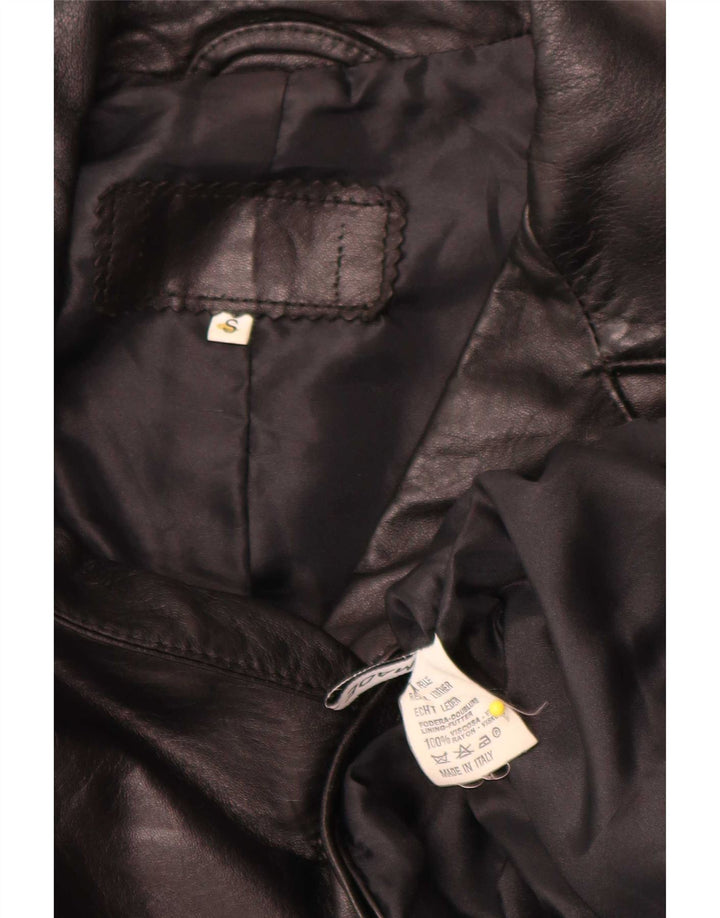 Vintage Dame Oversized 3-knaps Læder Blazer Jacket UK 10 Small Black