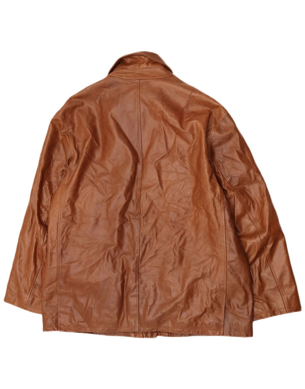 Free Time Mens 4 Button Leather Blazer Jacket IT 54 2XL Brown