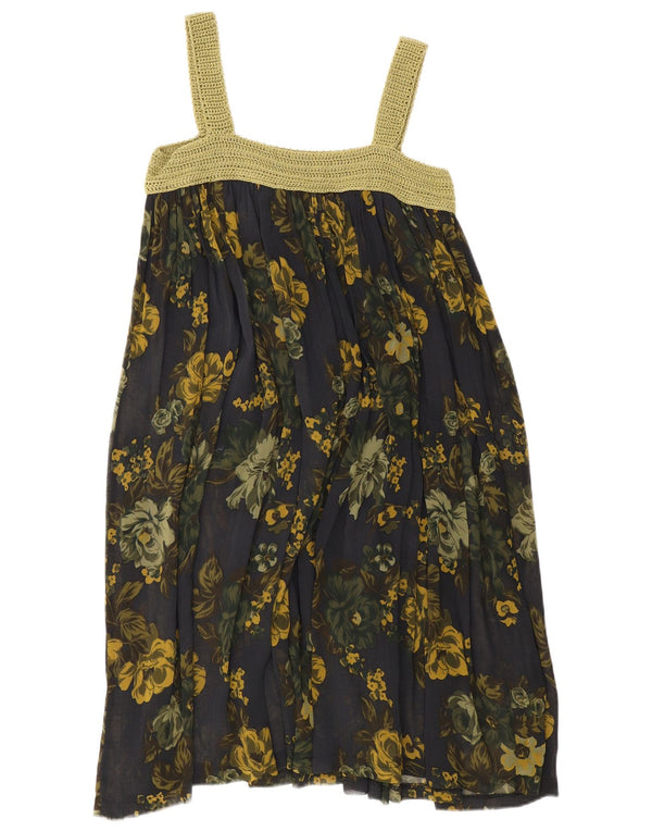 Vintage Dame Solkjole UK 8 Small Navy Blue Floral