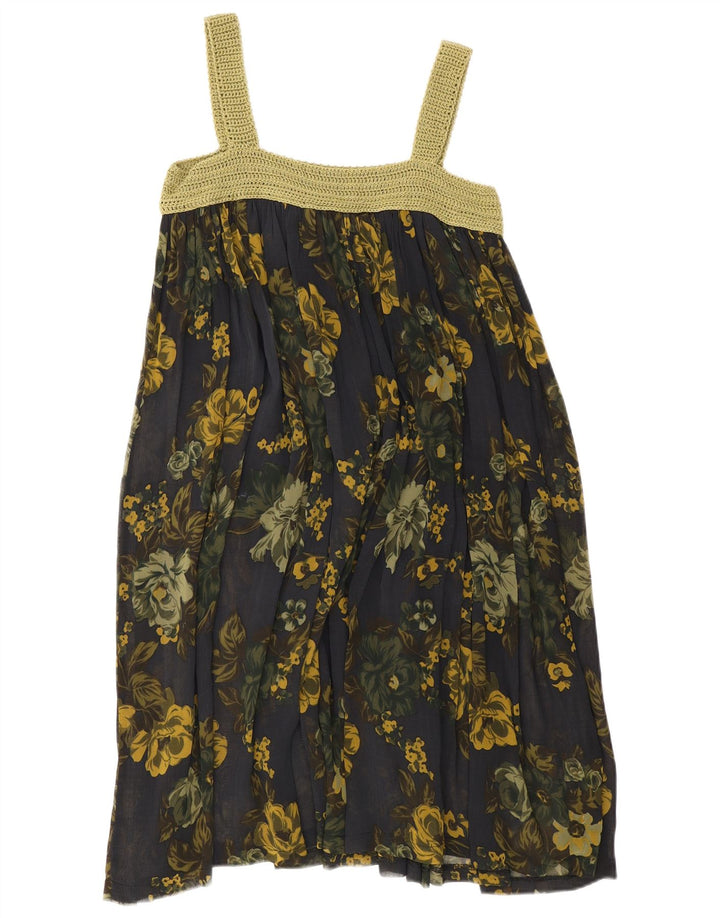 Vintage Dame Solkjole UK 8 Small Navy Blue Floral
