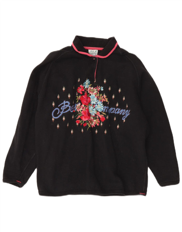 BEDSTE FIRMA Dame Oversized Grafisk Sweatshirt Jumper UK 16 Large Black