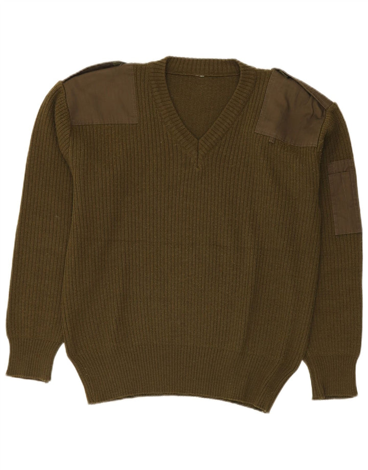 Vintage Herre militær V-hals sweater mellemgrøn