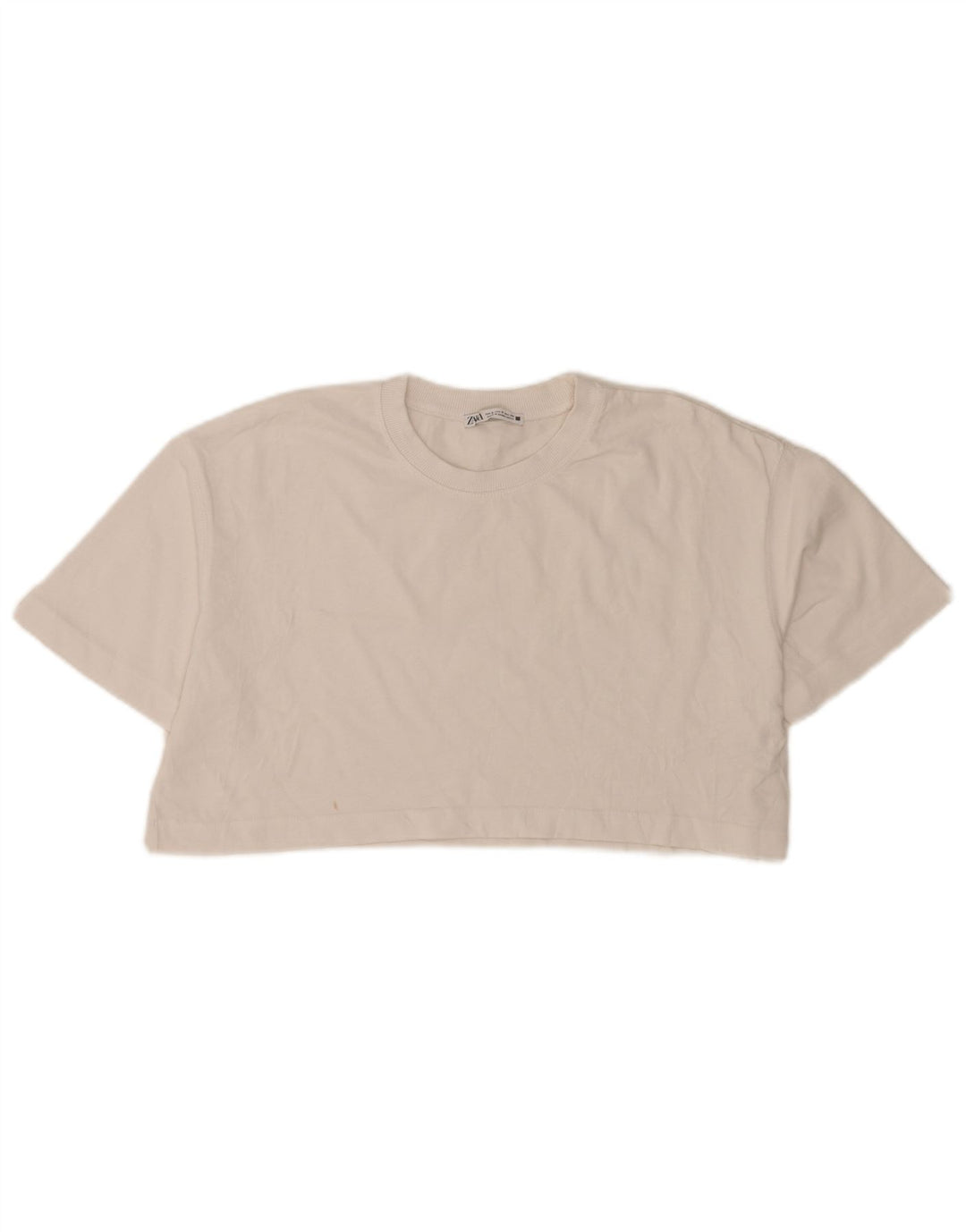 Zara Womens Crop Oversized T-Shirt Top UK 10 Small White Bomuld