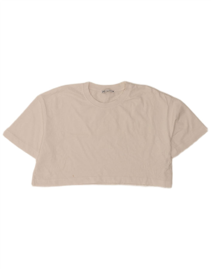 Zara Womens Crop Oversized T-Shirt Top UK 10 Small White Bomuld