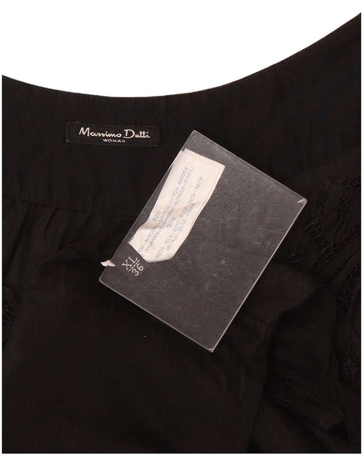 MASSIMO DUTTI Dame ærmeløs bluse Top UK 18 XL Sort Bomuld