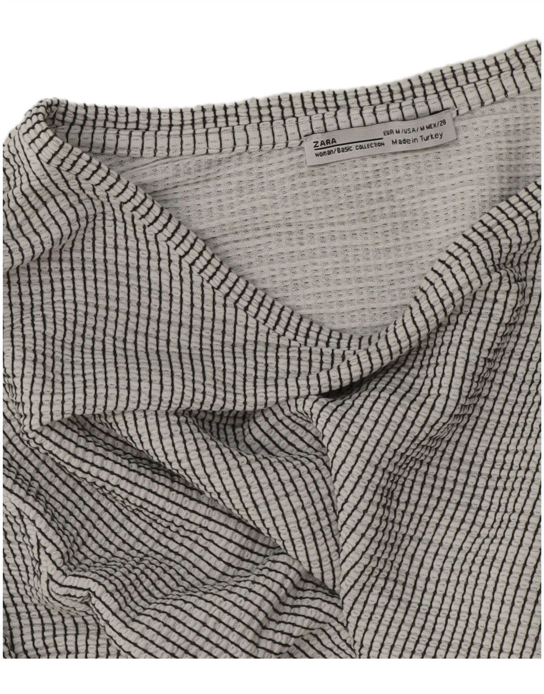 Zara Womens Crop Top Langærmet UK 14 Medium Grey Pinstripe