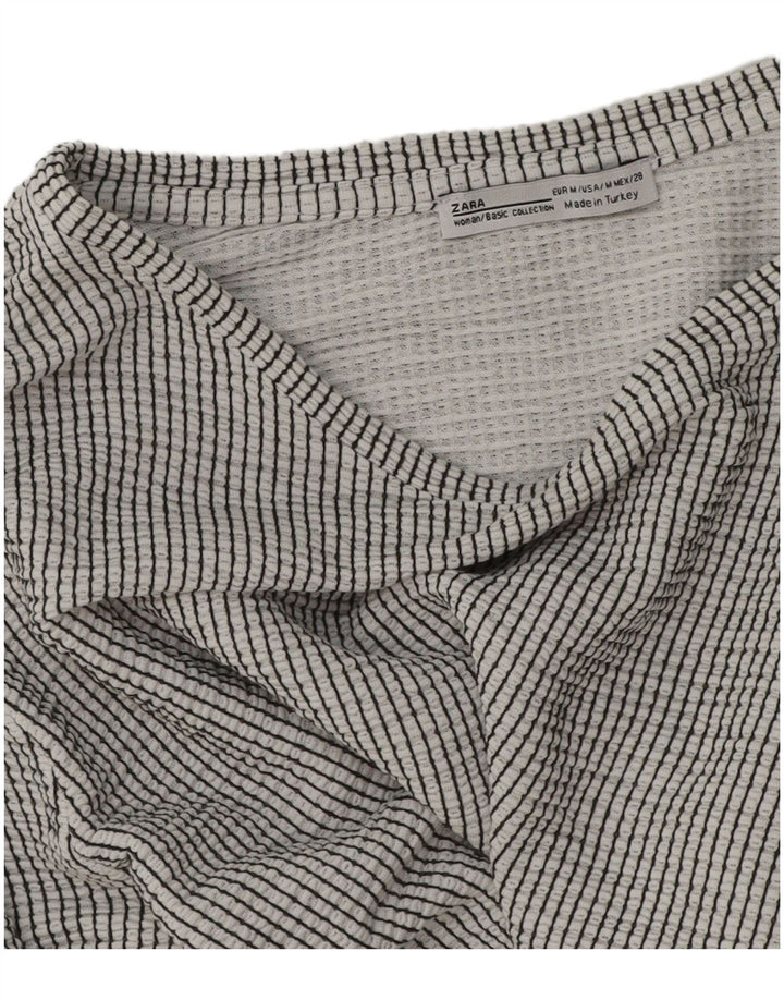 Zara Womens Crop Top Langærmet UK 14 Medium Grey Pinstripe