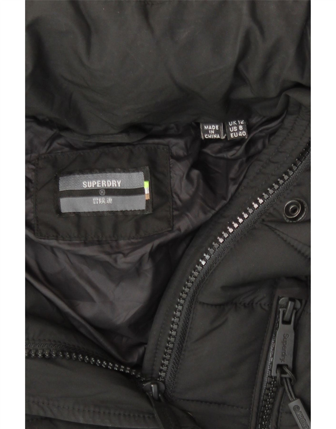 Superdry Polstret hættejakke til kvinder UK 12 Medium Sort Polyester