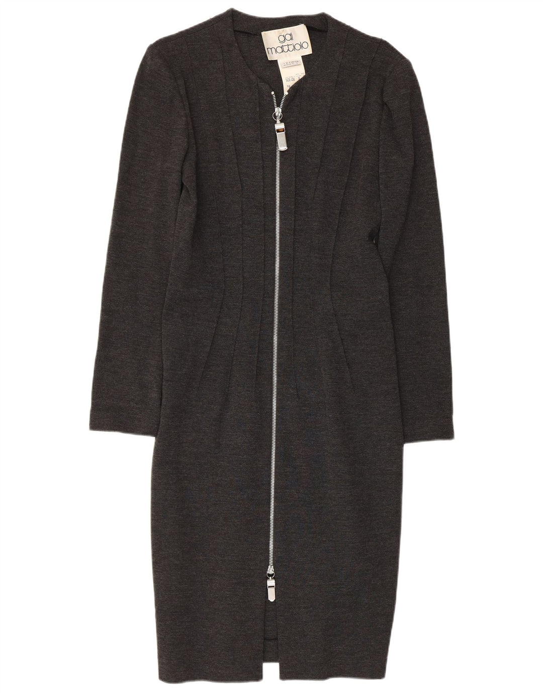 GAI MATTIOLO Dame Langærmet Bodycon Kjole UK 16 Large Grey Virgin Wool