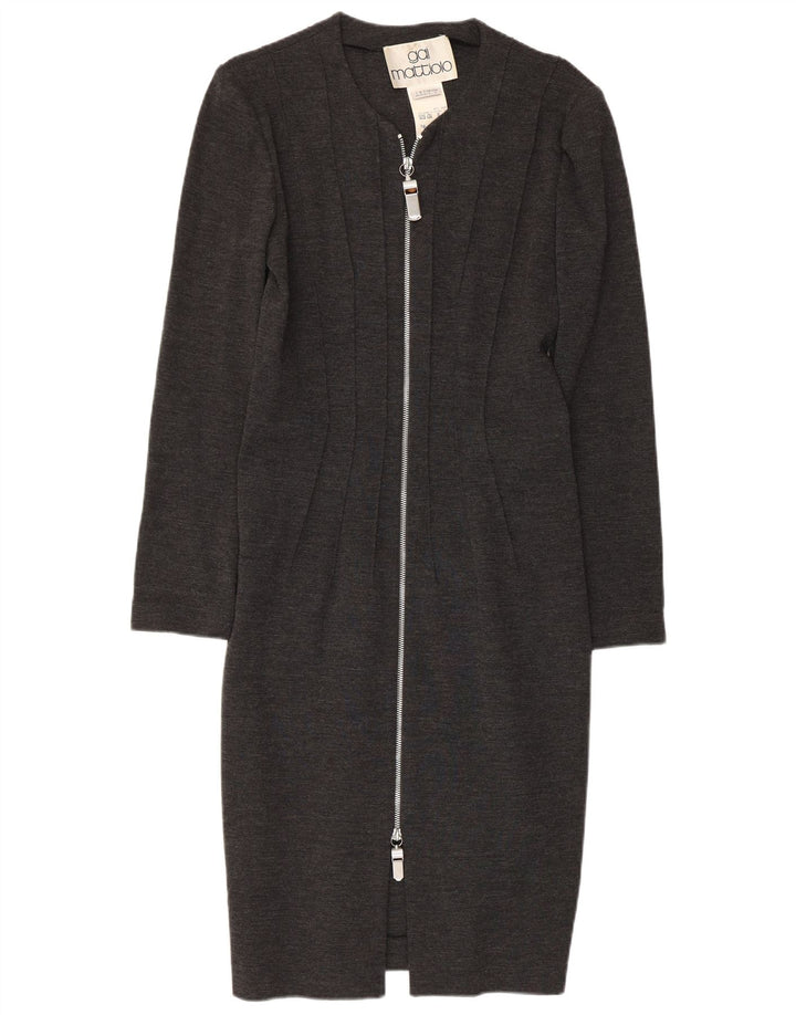 GAI MATTIOLO Dame Langærmet Bodycon Kjole UK 16 Large Grey Virgin Wool