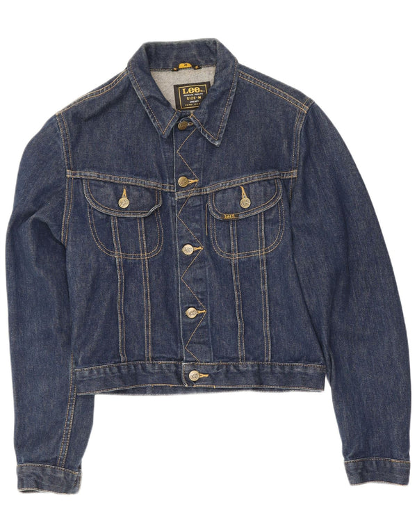 Lee Dame Crop Denim Jacket UK 12 Medium Navy Blue Bomuld