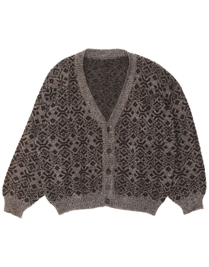Vintage herre cardigan sweater stor grå geometrisk