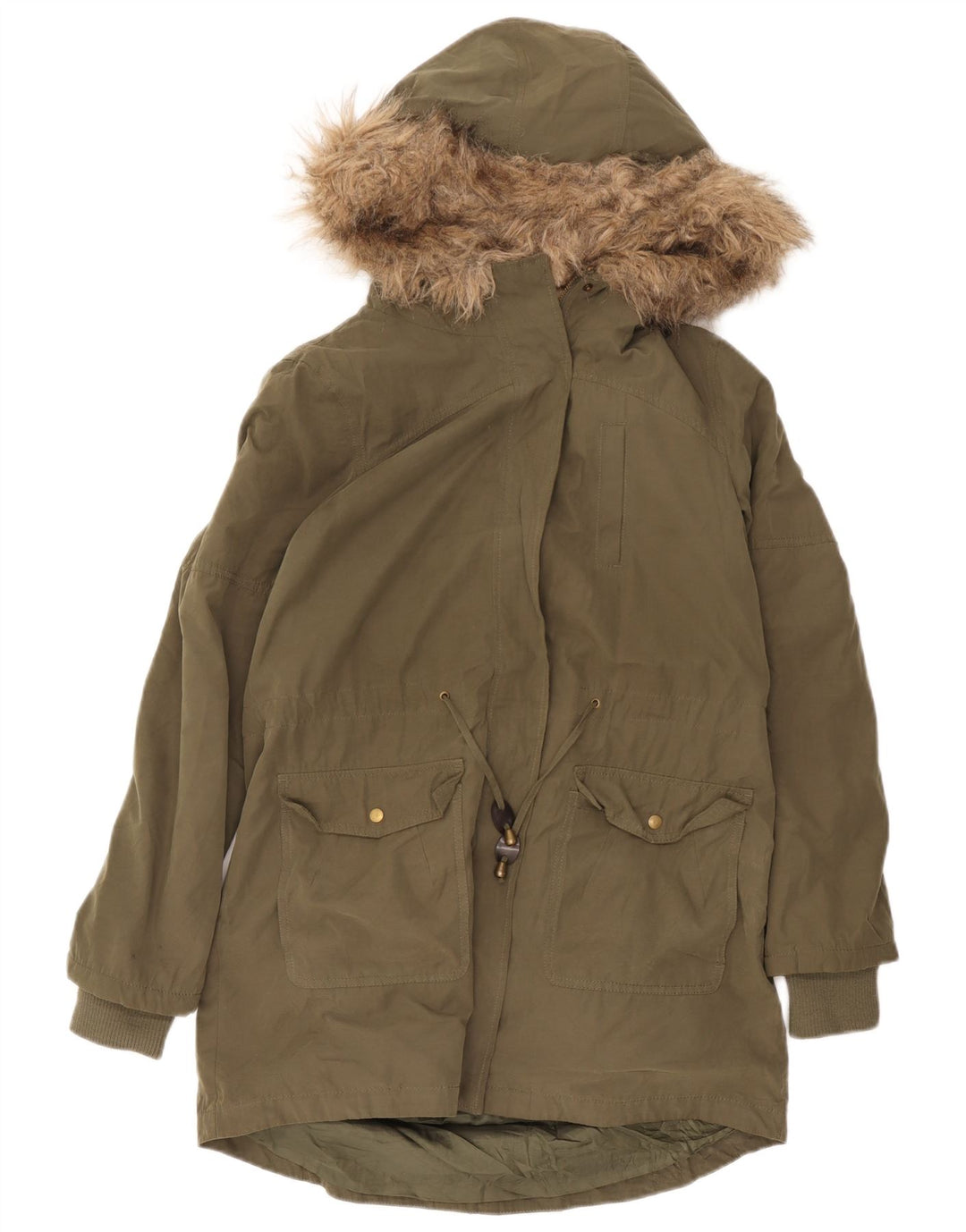 Oasis Sherpa Parkajakke med hætte til kvinder UK 14 Medium Green Polyester