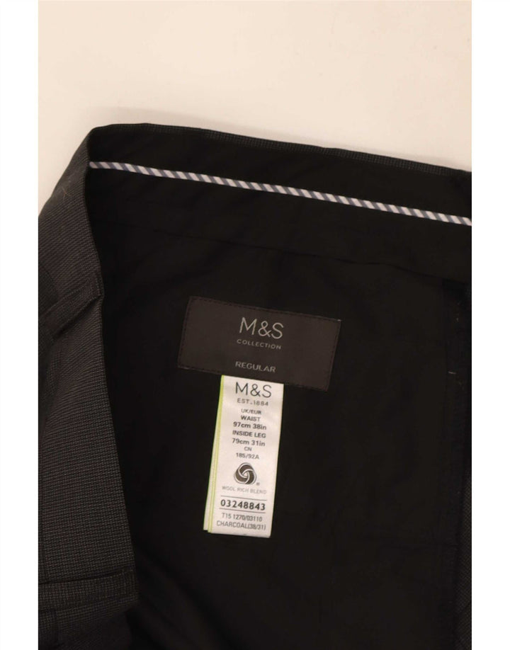 Marks & Spencer Herre Regular Fit Suit Bukser W38 L31 Sort Uld