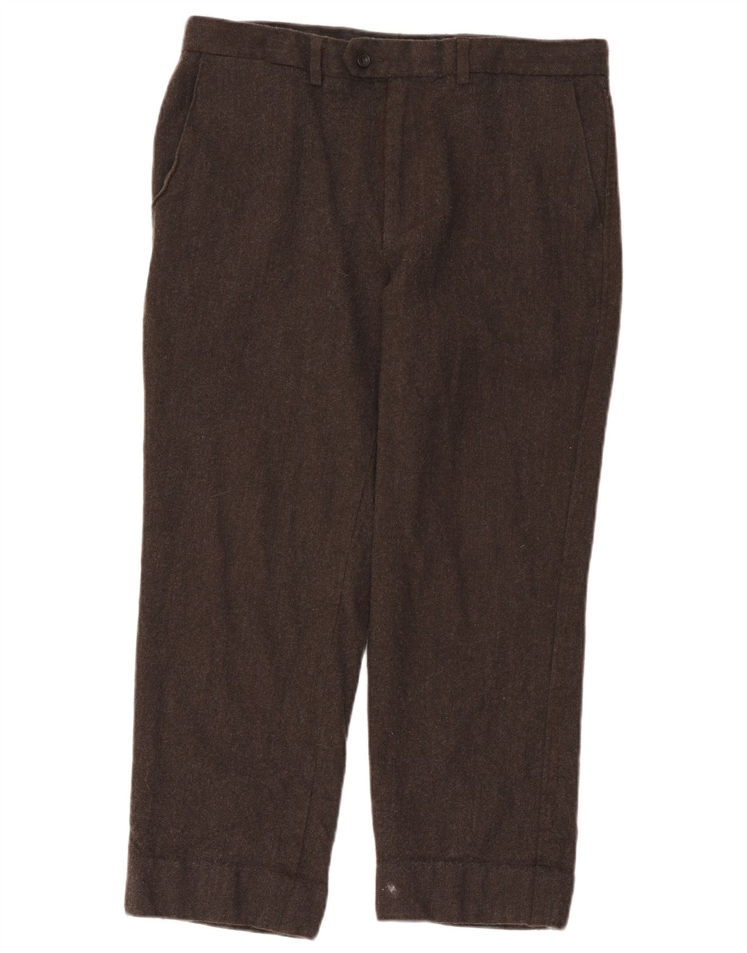 Marks & Spencer Herre Crop Straight Suit Bukser W36 L24 Brun Uld