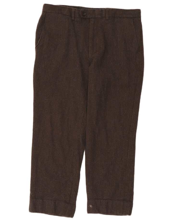 Marks & Spencer Herre Crop Straight Suit Bukser W36 L24 Brun Uld