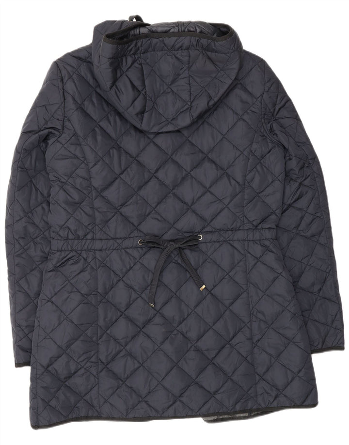 Massimo Dutti Dame Hætte Quiltet Jakke UK 18 XL Navy Blue