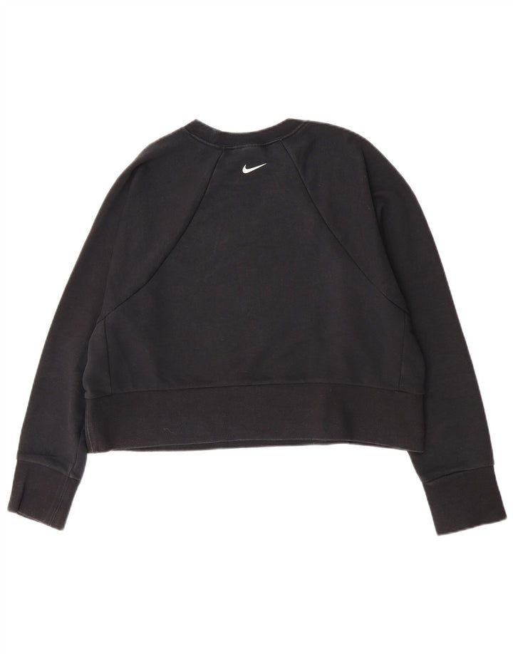 Nike Womens Crop Graphic Sweatshirt Jumper UK 14 Medium Black Bomuld